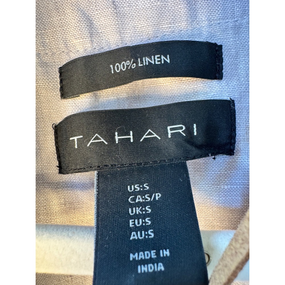 Tahari Womens 100% Linen V-Neck Sleeveless Midi Shift Dress Grey SzS‎ - Picture 3 of 7